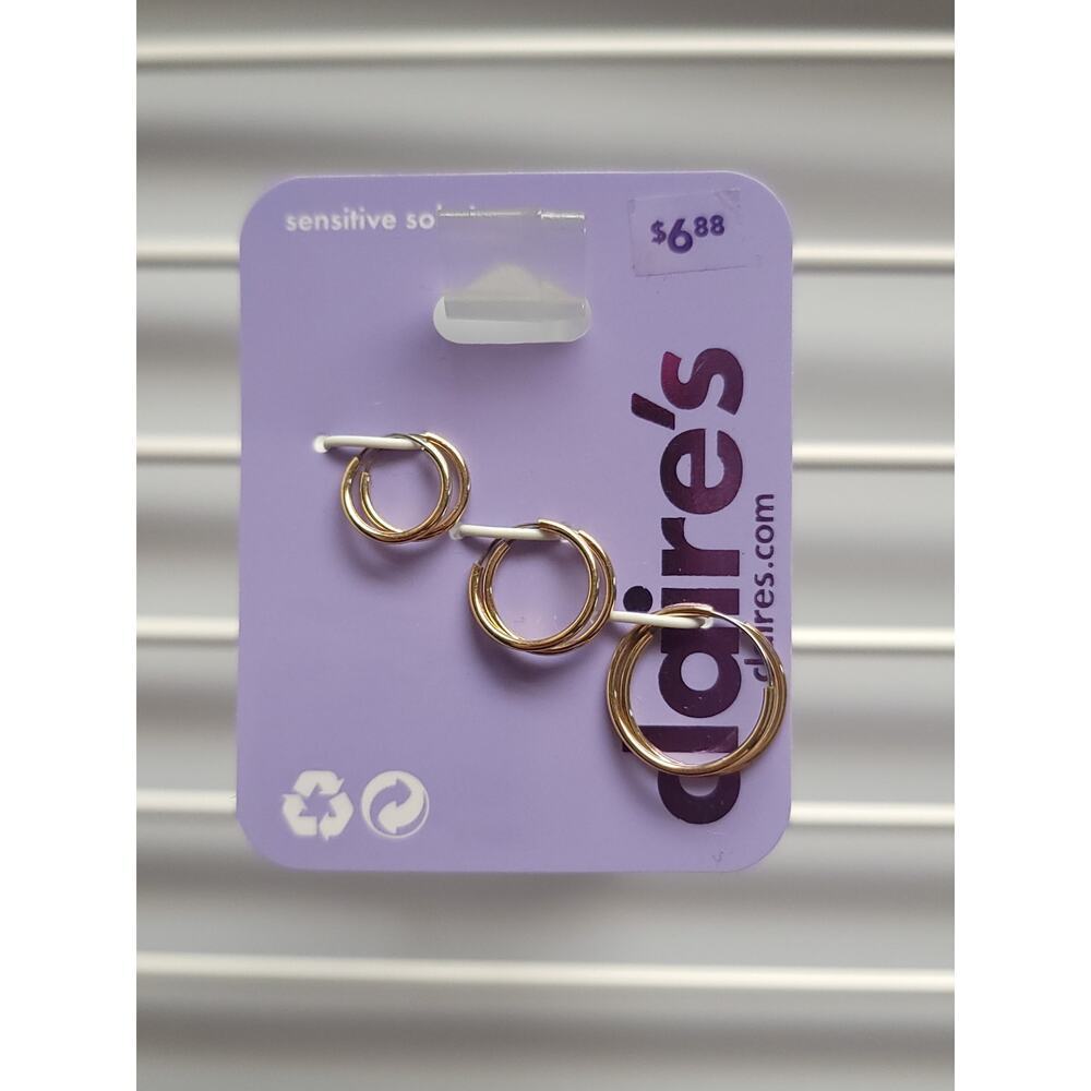 Claire’s Gold Hoops Earrings Small Three Pair 3 Sets Mix Girls Womens Jewelry